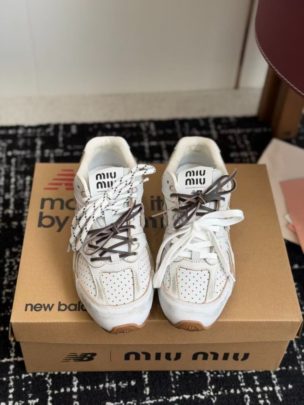 Miu Miu x New Balance White Dual Laces Vintage Sneakers